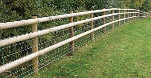 Half Round Post And Rail With Mesh Farm Fence Backyard Fences Rustic Fence