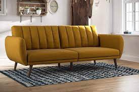 Amazon Com Novogratz Brittany Sofa Futon Navy Linen Kitchen Dining Wohnen Futon Ideen Haus