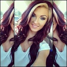 Burgundy Base With Blonde Bangs Hair Styles Blonde Streaks Long Hair Styles
