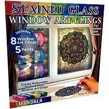 Amazon Com Joy Of Coloring Zorbitz Stained Glass Window Art Cling Kit Diy 8 Clings 5 Colors Pai Stain Glass Window Art Glass Window Art Stained Glass Kits