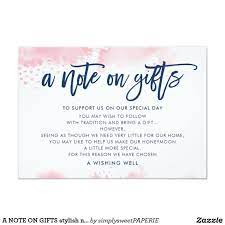 A Note On Gifts Stylish Navy Blush Pink Watercolor Invitation Zazzle Com Wishing Well Wedding Fun Wedding Invitations Honeymoon Fund Wording