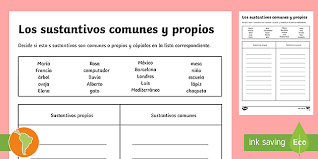 Ficha De Actividad Nombres Comunes Y Propios