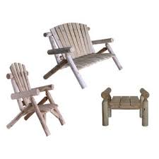 Combo22 Lakeland Mills Cedar Log Love Seat With Lounge Chair And Ottoman Natural