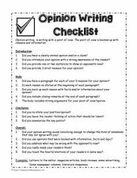 Opinion Writing Checklist Opinion Writing Checklist Writing Checklist Opinion Writing