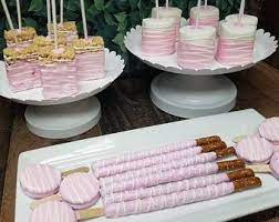 Pink Chocolate Covered Pretzels Baby Girl Shower Favors Pink Etsy In 2021 Baby Shower Dessert Table Baby Shower Treats Pink Dessert Tables