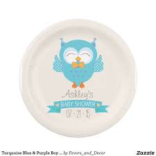 Turquoise Blue Purple Boy Owl Baby Shower Paper Plate Zazzle Com Owl Baby Shower Owl Baby Shower Boy Owl Baby Shower Theme