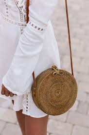 Summer Bali Hand Woven Women Rattan Bag Round Shoulder Crossbody Straw Bags Rattan Straw W Lace White Dress Fashion Accessories Trends Summer Fashion Trends