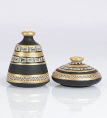 Black And Gold Design For Pots Buy Black Gold Pot By Vareesha Online Vases Vases Home Decor Pepperfry Product Pottery Painting Designs Bottle Painting Bottle Art