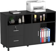 Wood office filing cabinets look just like any other piece of furniture, and complement a wood desk and chairs quite nicely. Amazon Com Yitahome Wood File Cabinet 2 Drawer Mobile Lateral Filing Cabinet Storage Cabinet Printer Stand With Lock And Open Storage Shelves For Home Office Black Kitchen Dining