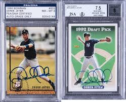 Below, you can get an idea of scale of the micro version compared to the regular version. Lot Detail 1993 And 1994 Derek Jeter Signed Rookie Cards Graded Pair 2 Different