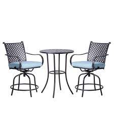 Bonnlo 3 piece counter height table set kitchen bar table set with 2 stools breakfast bistro set dining table set for 2,light brown. Peaktop 3pc Patio Swivel Bar Height Bistro Set With Cushions Teamson Target