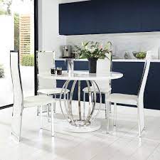 Check spelling or type a new query. Savoy Round White High Gloss And Chrome Dining Table With 4 Celeste White Leather Chairs Furniture And Choice
