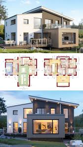 Modernes Pultdach Haus Mit Xl Erker Balkon Bauen Fertighaus Grundriss Modern Offen Mit Galerie In 2020 Haus Grundriss Moderne Villa Architektur