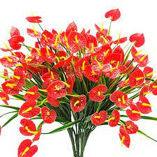 Yisnuo Artificial Fake Flowers Faux Anthurium Plants Plastic Shrubs Bushes Greenery Indoor Outside Hanging Planter Home Decorations Red Silk Flower Arrangem Fake Flowers Anthurium Plant Anthurium