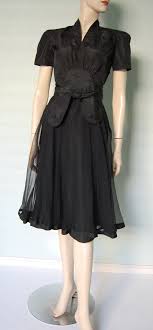 1940s Matte Black Silk Taffeta And Tulle Cocktail Dress With Double Skirt Roy Bjorkman Label Couture Deco Details Vintage Evening Gowns Dresses Vintage Party Dresses