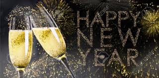 Champagne Glasses Clinking Against Glittering Happy New Year Stock Photo,  Picture And Royalty Free Image. Image 48593495.