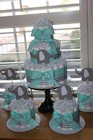 Elephant Diaper Cake Bundle Mint Gray By Everylittledetailllc Decoracoes Para Festas De Nascimento Bolo De Fraldas Baby Shower Cakes