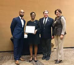 CARVER ROAD MIDDLE SCHOOL NAMED A 2017 BREAKOUT SCHOOL. Carver Road Middle  School (CAMS) Principal Dr. Tiffany Taylor and Assistant Principal Dr.  Gregory Gardner accepted the Georgia Association of Middle School  Principals (