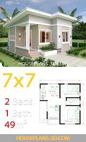 Small House Design 7x7 With 2 Bedrooms House Plans 3d Small House Design Plans Small House Layout House Design Pictures Simple house plan design in 3d with 2 bedrooms and american kitchen hi my name is sara and i love to share creative stuff like amazing interior designs for. pinterest
