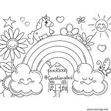 Coloriage Ca Va Bien Aller Arc En Ciel Licorne Nuages Fleurs Soleil Dessin Arc En Ciel A Imprimer