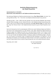 Amtliche Bekanntmachung der Stadt Rosenthal