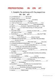 In On At Practice English Grammar Worksheets Prepositional Phrases English Writing Skills