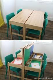Diy Ikea Hemnes Desk Hack Into Double Duty Shared Kids Desk With Hidden Storage Homeschool Room Design Ikea Hemnes Desk Desk Hacks