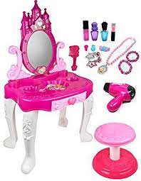 Amazon Com Kiddie Play Pretend Play Kids Vanity Table And Chair Beauty Play Set With Fashion Makeup Accessories For Kids Vanity Girls Vanity Toys For Girls