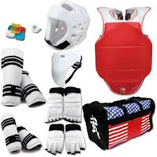 Complete Taekwondo Vinyl Sparring Gear Set With Shin Hand