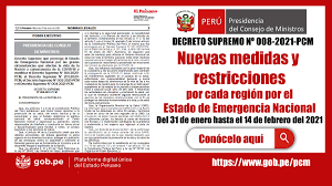 El presidente interino del perú, francisco sagasti. Ds NÂº 008 2021 Pcm Nuevas Medidas Y Restricciones Por Cada Region Por El Estado De Emergencia Nacional Del 31 De Enero Hasta El 14 De Febrero Del 2021 Repositorio De Educacion