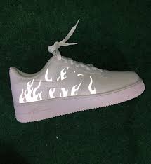 Reflective Flames Nike Air Force 1 Custom Air Force 1s One Etsy Reflective Shoes Nike Air Shoes Hype Shoes