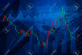 stock market chart with dot map on city background blue tone