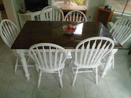 Rustic Farmhouse Table Brown Stained Top White Painted Legs 6 White Farm Chairs Rustic Farmhouse Table Refurbished Furniture Furniture