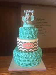 Teal Elephant Chevron Rosette Baby Shower Cake Baby Shower Cakes Girl Elephant Baby Shower Cake Baby Shower Cakes