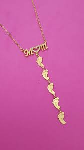 Personalized 18k Gold Plating Swarovski Inlay Mom Necklace With Baby Feet Solo Mio Italian Jewelry Mom Necklace Mom Jewelry Star Charm Necklace
