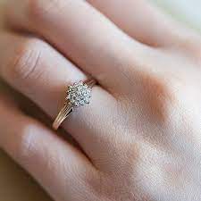 Vintage Diamond Cluster Engagement Ring 9k Yellow Gold Diamond Ring Vintage Wedding Band Flower Cluster Promise Ring Art Deco Jewelry Gold Ring Designs Diamond Cluster Engagement Ring Round Diamond Engagement Rings