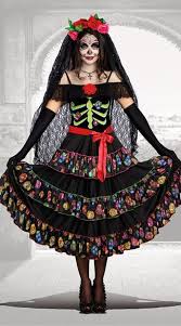 Skeleton screen printed on dress. Lady Of The Dead Costume Flirty Day Of The Dead Costume Yandy Com Costumes For Women Unique Clothes For Women Sugar Skull Costume