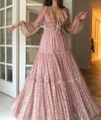 Details Baby Pink Color Gorgeous Sparkle Glittery Soft Tulle Fabric A Line Dress With Long Sleeves Prom Dresses Long Modest Maxi Dress Party Maxi Dress