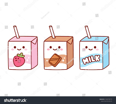 Cute Cartoon Milk Box Characters Strawberry Chocolate And Regular Milk Kawaii Milk Cartons With Drinking Stra In 2020 Cute Food Drawings Milk Drawing Milk Packaging