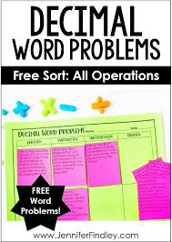 Free Decimal Word Problems Sort Teaching With Jennifer Findley Decimal Word Problems Word Problems Decimals Free