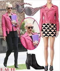 Get Her Haute Look Gwen Stefani In A Pink Kelly Wearstler Rio Obsidium Lamb Jacket Stella Mccartney Oriental Red Eco Lamb Jacket Gwen Stefani Kelly Wearstler