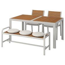 Sjalland Table 2 Chairs And Bench Outdoor Light Brown Froson Duvholmen Beige Ikea Outdoor Dining Furniture Wooden Outdoor Furniture Furniture