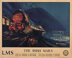 The Irish Mails Railway Travel Poster Shows The Irish Mail Trains Passing In The Night By Lms
