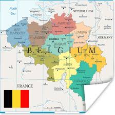 Kleurrijke illustratie van een kaart van België poster 100x100 cm - Foto  print op Poster | bol