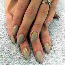 Gray With Gold Striping Tape Almond Nails Almond Nails Gel Nails Nails