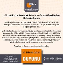 En son ösym haberleri anında burada. Osym On Twitter 2021 Ales 1 Adaylarimizin Ve Sinav Gorevlilerimizin Dikkatine Https T Co Xy777ennqy