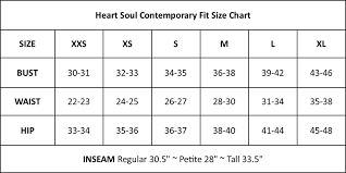 Heart Soul Contemporary Fit Size Chart Mates Uniforms