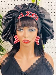 Sorority Bonnet, embroidered Bonnet, satin bonnet, reversible bonnet,aka,  delta sigma theta