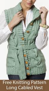 Crochet sleeveless motif cardigan model 21. Free Knitting Pattern For Long Cabled Vest Sizes S To 2x Knit Vest Pattern Knit Outfit Knitting Patterns