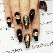 Black And Gold Nails Coffin Black And Gold Coffin Nails Gold Nails Nails Trendy Nails